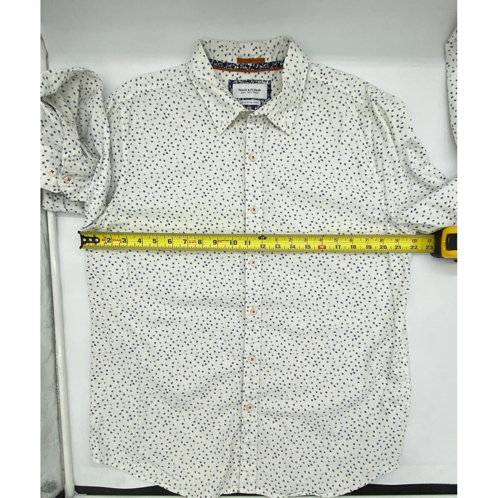 Denim & Flower Ricky Singh Mens Large White Blue Star Print Cotton Button Shirt - Picture 6 of 10